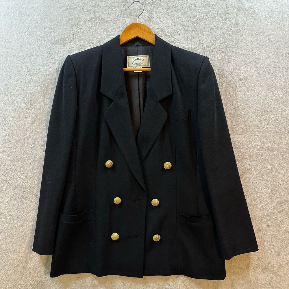 Vintage Cortland Made in Japan Women’s 8 Black 100% Pure Wool Blazer Jacket Coat